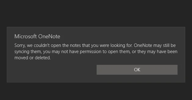 OneNote bi mogao otvoriti bilješke koje ste tražili