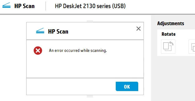Popravek: Med skeniranjem na napravah HP je prišlo do napake