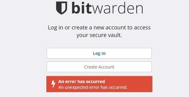Bitwarden: Възникна неочаквана грешка