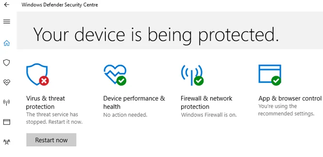 Služba hrozeb systému Windows 10 se zastavila, restartujte ji nyní