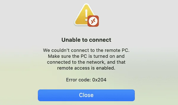 Javítsa ki a Microsoft Remote Desktop 0x204-es hibakódot