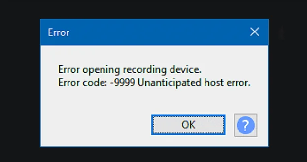 Поправете код за грешка на Audacity 9999: Неочаквана грешка на хоста