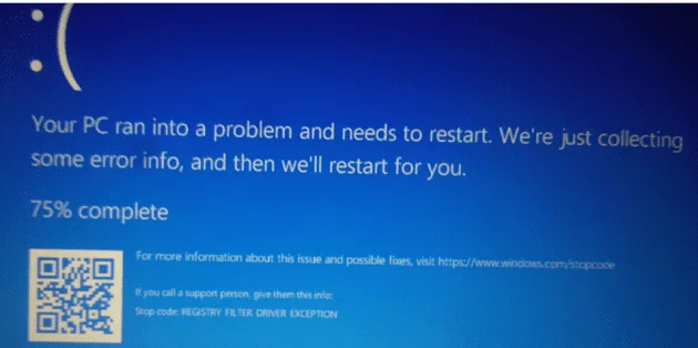 Oprava výjimky ovladače filtru registru systému Windows 10