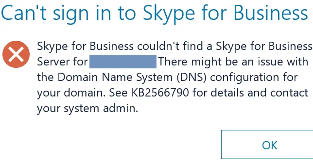 Поправете, че Skype за бизнеса не може да намери сървър
