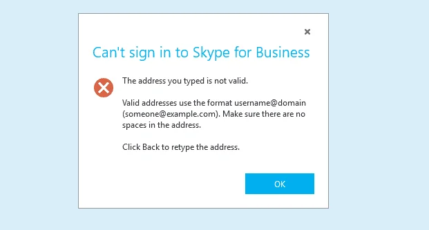 Skype: Адресът, който сте въвели, не е валиден