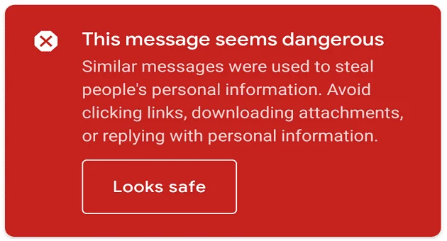 Gmail: Tato zpráva se zdá být nebezpečná