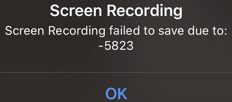 Oprava záznamu obrazovky se nepodařilo uložit kvůli 5823
