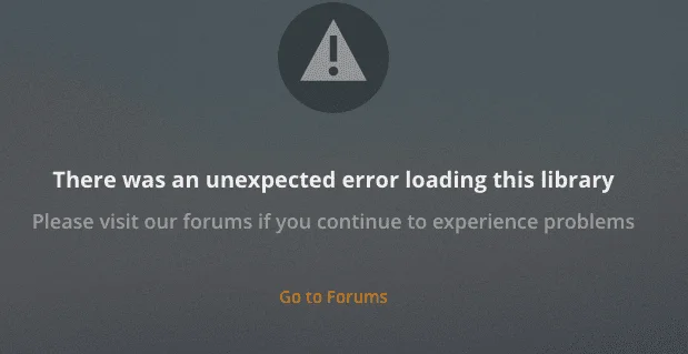 Plex: Имаше неочаквана грешка при зареждането на тази библиотека