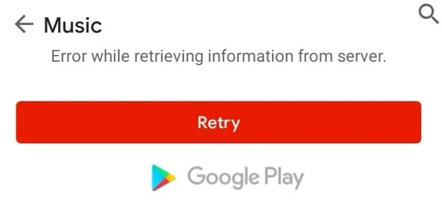 Chyba Hudby Google Play při načítání informací ze serveru