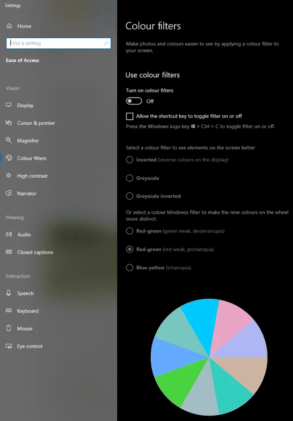 Windows 10: як налаштувати фільтри дальтонізму