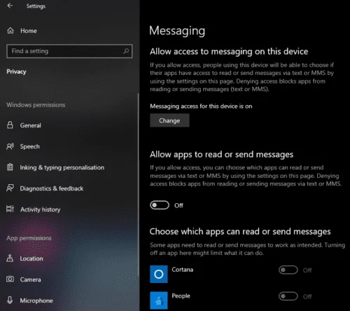 Windows 10: забороняйте програмам читати або надсилати тексти
