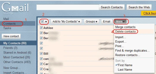 Android: Jak odstranit všechny kontakty