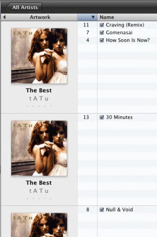 iTunes: Skladby alba se rozdělí v zobrazení mřížky