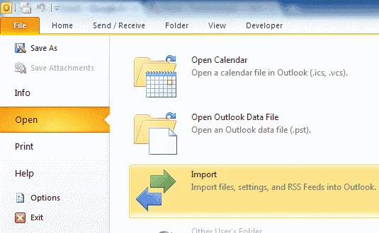 Outlook 2016: Zálohování/export a import dat