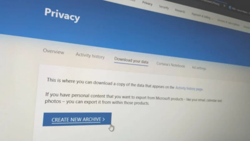 Kuinka ladata Microsoft-tilitietosi arkisto