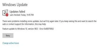 Як виправити помилку оновлення Windows 10 0x80070002