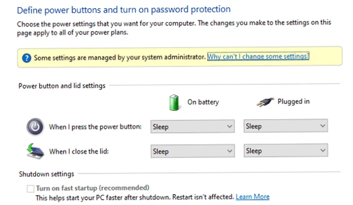 Miért jelenik meg szürkén a „Gyors indítás bekapcsolása” Windows rendszeren?