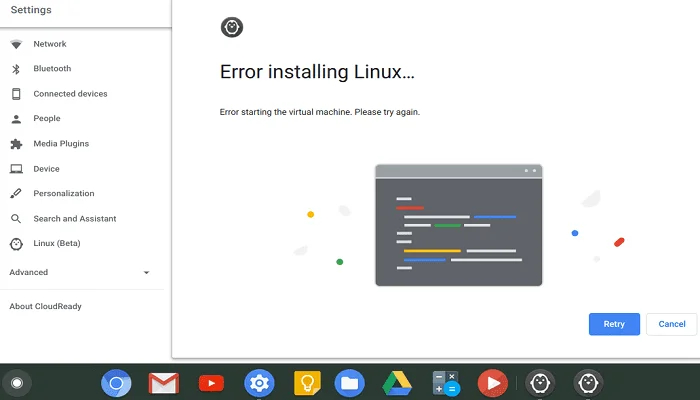 Rregulloni Chromebook "Gabim në instalimin e Linux" Beta