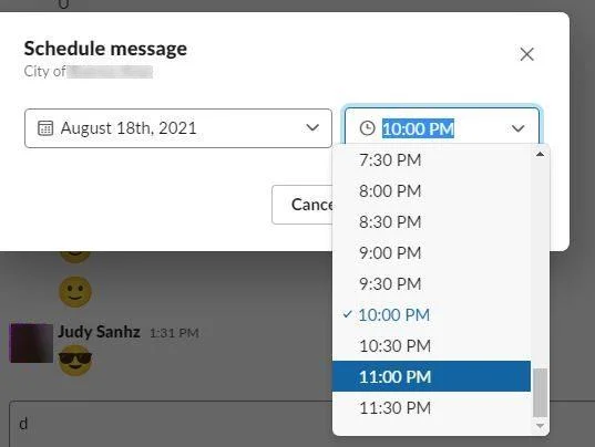 Вибір часу для запланованого повідомлення в Slack