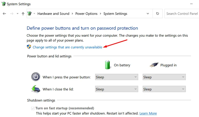 Miért jelenik meg szürkén a „Gyors indítás bekapcsolása” Windows rendszeren?