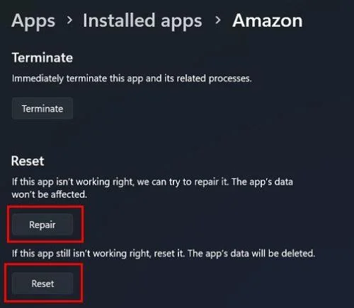 Como restablecer unha aplicación en Windows 11