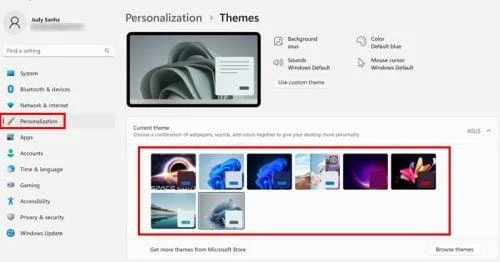 Teeman vaihtaminen Windows 11:ssä