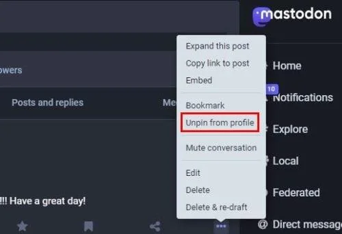 Hogyan rögzítsünk bejegyzést a Mastodonban