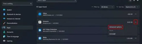Como restablecer unha aplicación en Windows 11