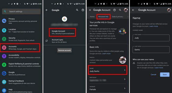 Как да промените името си в Google