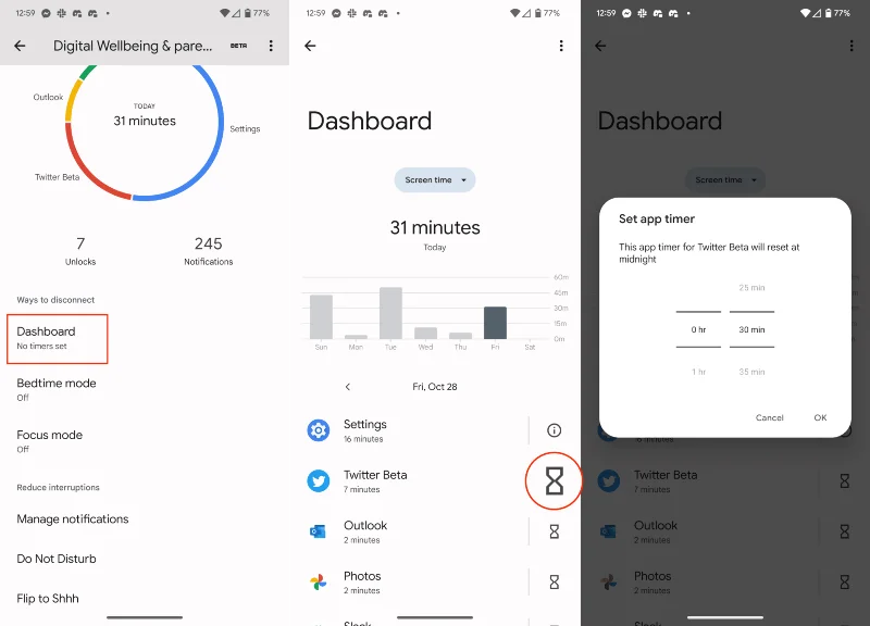 Digitaalse heaolu seadistamine Androidis