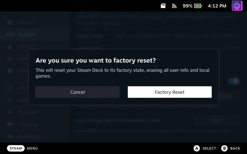Jak resetovat Steam Deck