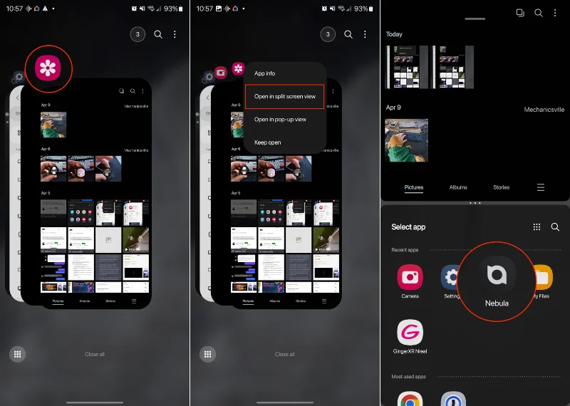 Como activar a pantalla dividida ou a fiestra múltiple no Galaxy S23