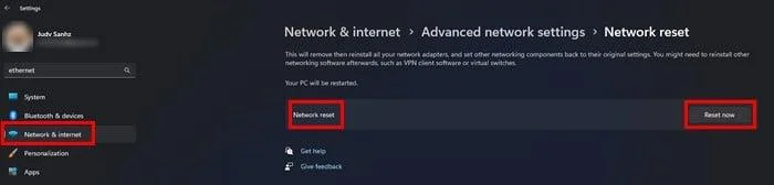 Como restablecer o adaptador de rede en Windows 11 usando Restablecer a rede