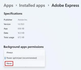 Alkalmazások alvó állapotba helyezése Windows 11 rendszerben