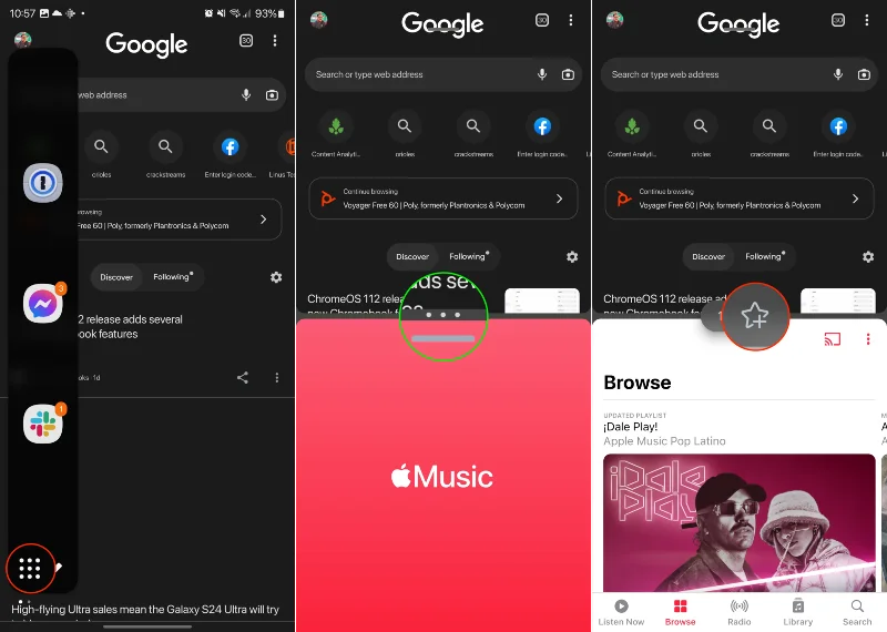 Como activar a pantalla dividida ou a fiestra múltiple no Galaxy S23