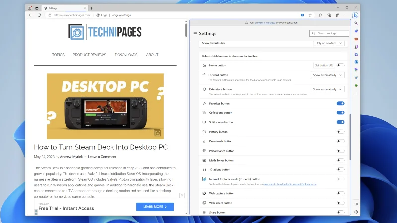 Как да активирате разделен екран в Microsoft Edge