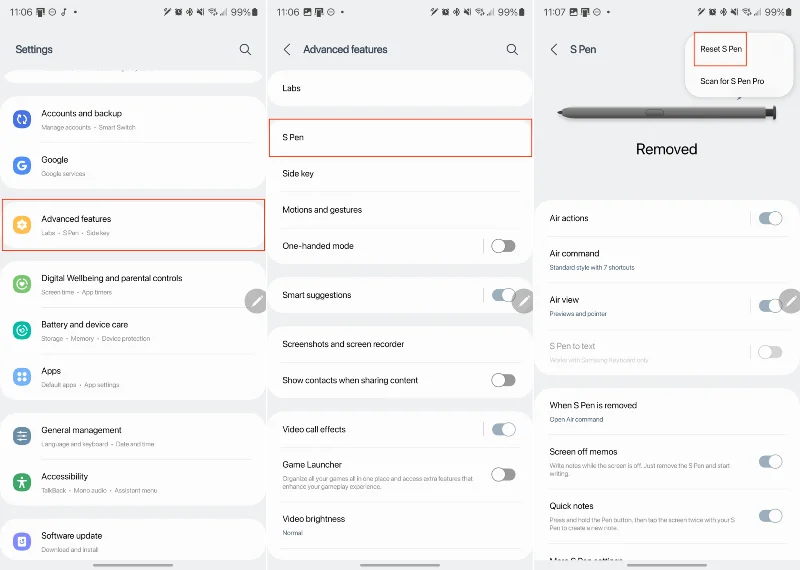 Galaxy S23 Ultra S Pen nefunguje, jak to opravit