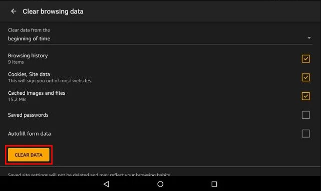 Amazon Fire: очистіть кеш браузера, історію або файли cookie