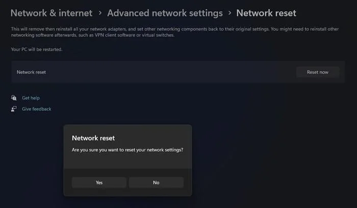 Como restablecer o adaptador de rede en Windows 11 usando Restablecer a rede