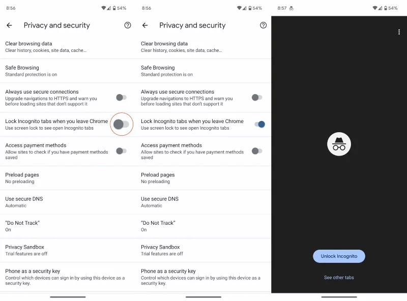 Kako uporabljati skener prstnih odtisov z zavihki brez beleženja zgodovine v Chromu