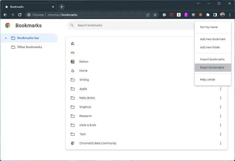 Kuidas eksportida Chrome'i järjehoidjaid