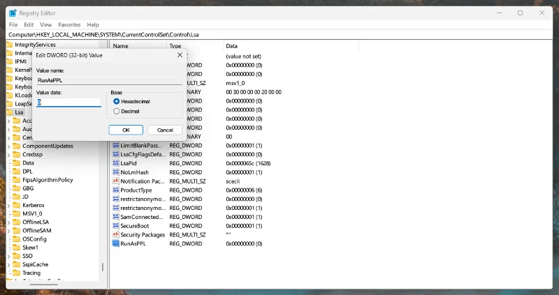 Windows 11: Ochrana místního bezpečnostního úřadu je vypnutá