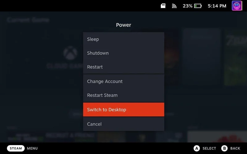 Перехід у режим робочого столу Steam Deck