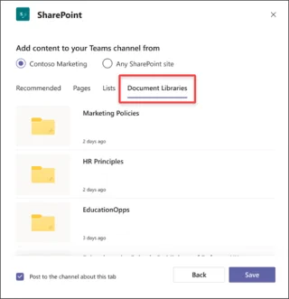 Nya funktioner gör det enkelt att lägga till SharePoint-innehåll till Teams
