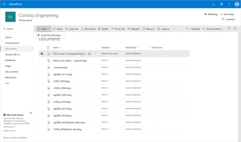 OneDrive и SharePoint вече предлагат вградена поддръжка на AutoCAD файлове
