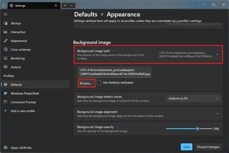 Як змінити фонове зображення на терміналі Windows