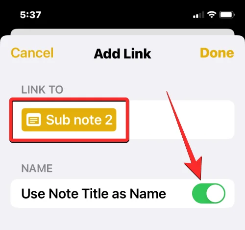Hvordan koble andre notater i et notat på iPhone med iOS 17