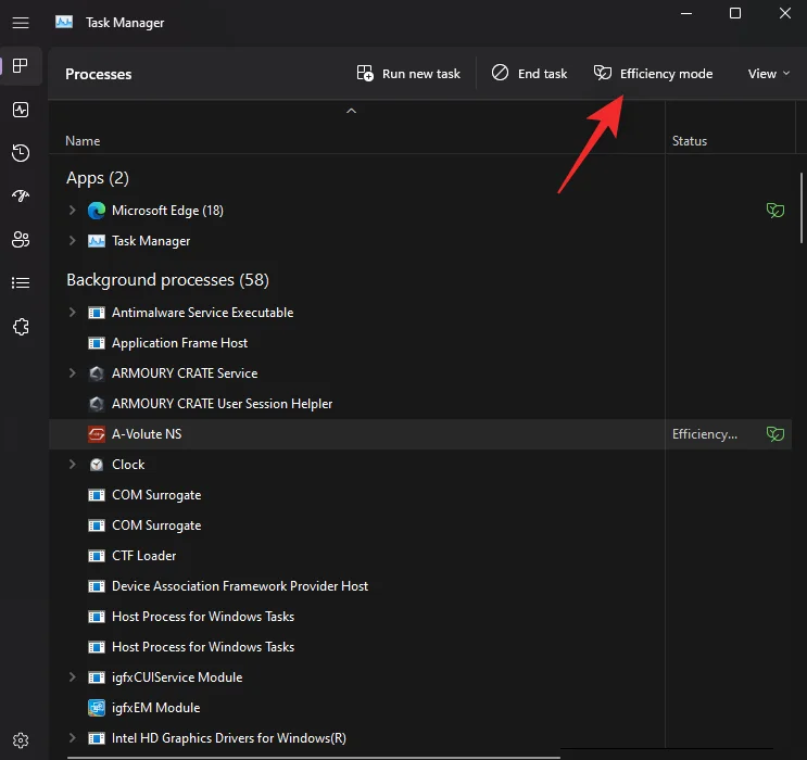 Jak zapnout nebo vypnout režim účinnosti ve Windows 11 pro aplikaci nebo proces