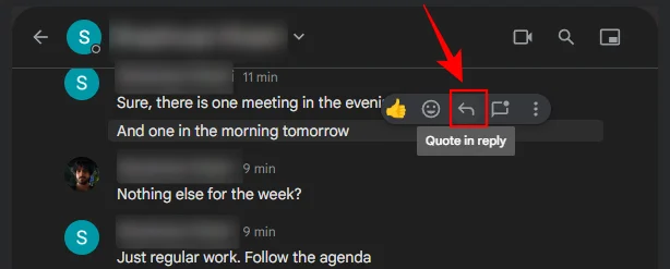 Slik siterer du i svar i Google Chat