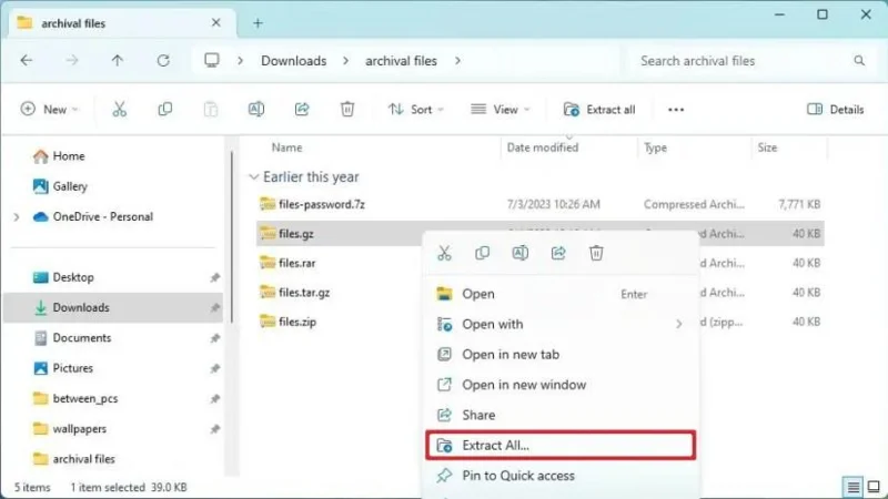 Jak extrahovat Zip, RAR, 7z, Tar na Windows 11